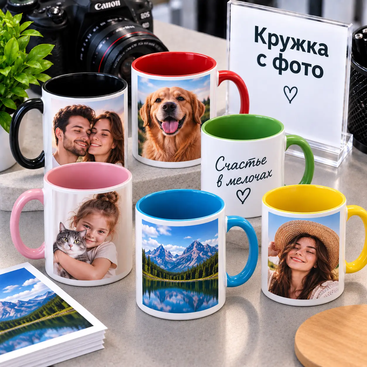 Кружка белая с цветной ручкой